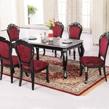 欧式餐桌椅组合4-6人 实木简约黑色描银长方形餐台1.2-1.8米饭桌