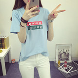 2016女装韩国乔治以純中长款短袖T恤上衣休闲简约字母宽松短袖T恤