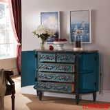 新款欧式实木彩绘半圆门厅玄关柜美式走道沙发背柜收纳储物五斗柜