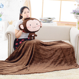 卡通猴子空调毯靠垫被子两用 暖手捂抱枕午睡毯三合一毯生日礼物