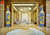 中国龙陶瓷落地大花瓶 雕刻青花龙 黄色釉 开业礼品酒店大厅装饰