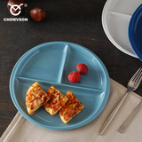 早餐盘子 西餐盘 创意饭盘 西式水果糕点分格圆盘 家用陶瓷快餐盘