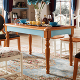 简约现代地中海餐桌椅组合6人 实木餐桌小户型饭桌欧式田园风格