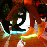 新款发光鞋男女高帮大码45 46 led灯鞋USB充电鬼步舞夜光荧光板鞋