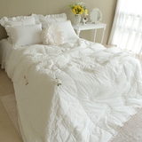 韩国代购白色纯棉浪漫冬季1米8床上用品四件套样板房高级床品套件