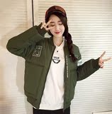 包邮 2015冬季新款韩版女装袖子飞机字母涂鸦口袋加厚长袖外套
