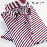 SmartFive 14新款商务休闲纯棉扣领男士短袖衬衫条纹修身男装衬衣