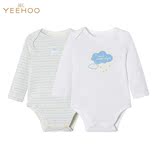 英氏婴儿内衣 四季宝宝连体衣包屁衣两件装（两款可选） 白色+条?