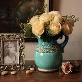 复古做旧地中海蓝色陶瓷花瓶/欧式餐桌奶壶花瓶/田园美式乡村花瓶