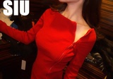 2016春装新款夜店性感女装韩版一字领露肩修身拉链针织包臀连衣裙
