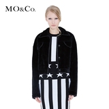 MO&Co.摩安珂冬季个性女装短外套 黑色仿皮草女士机车短夹克 moco