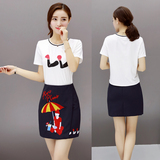 韩版2016夏装半身裙时尚套装新款短袖T恤A字短裙子显瘦两件套女潮