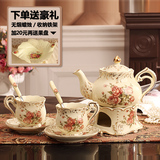 高档欧式陶瓷花茶茶具套装 过滤 花茶壶套装加热底座 整套茶具