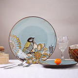 新品 手绘陶瓷盘子个性西餐盘 创意特色鱼盘餐具套装 复古平挂盘