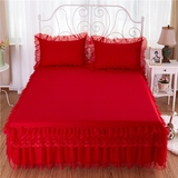 定做大红婚庆结婚床罩单件全棉韩版花边床裙1.2 1.35 1.5 1.8 2米