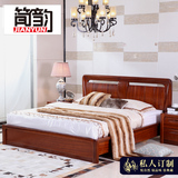 简韵 全实木床 现代家具简约新中式床 1.8米成双人大床储物柚木床