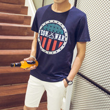 夏季新款全棉卡通印花短袖T恤男潮韩版修身半袖圆领青年打底衫潮