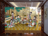 办公室高档酒店客厅实木屏风金箔堆漆彩绘古典手绘人物漆画仕女图