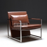 设计师单人沙发椅 不锈钢简约现代客厅皮椅 北欧单椅老虎椅休闲椅