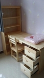 定制 实木转角台式书柜电脑桌儿童书桌带书架组合台式松木写字台