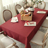 定制高档棉麻桌布美式纯色餐桌布艺红蓝咖色简约酒店咖啡馆茶几布