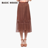Basic House百家好夏季新品韩版修身雪纺百褶款半身长裙HNSK426A