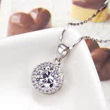 正品S925银镶钻石项链女士日韩版时尚吊坠个性毛衣链水晶银饰品