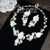 热卖手工制作出口新娘项链耳环套装花朵珍珠满天星简约结婚饰品