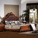 美式实木双人床 真皮1.8米大床婚床欧式皮床现代简约头层牛皮软床