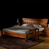 全实木床双人1.8米床 卧室柚木床雕花大床 现代中式家具