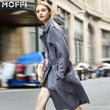 MOFFI2016欧洲站秋冬女装新款麂皮绒大衣纯色系带翻领长款风衣外