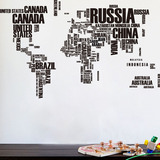 新款黑色英文字母世界地图DIY自粘墙贴书房卧室客厅教室装饰贴画