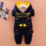 15卡通冬季新款正品保暖男女宝宝卫衣服0123岁婴幼儿童套装加厚绒