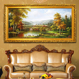 欧式手绘风景油画山水聚宝盆别墅客厅装饰画餐厅有框定制挂画横版