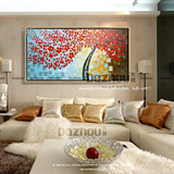 客厅纯手绘油画无框画沙发背景墙装饰画欧式抽象壁画 横幅发财树