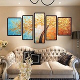 客厅手绘抽象油画装饰画有无框画餐厅欧式壁挂三联画玄关-发财树