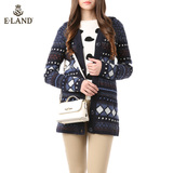 ELAND冬季新品勾花连帽针织开衫中长款女EECK54T02A专柜正品