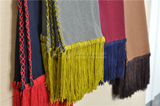 宝蓝色羊毛绒搭巾 红色装饰边吊穗 现代床毯床巾 1.4*2.2-2.3米