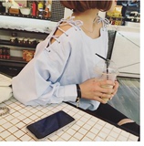 韩国2016春装新款纯色小性感露肩上衣长袖韩版一字领衬衫女