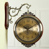 客厅欧式双面钟静音挂表实木金属双面挂钟美式创意时钟石英钟大号