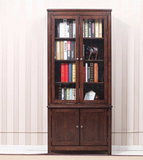 美式实木书柜展示储物柜玻璃组合书柜带门高档橡木家具可定制