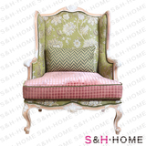 法式新古典设计师原创拼色实木小户型客厅单人沙发样板间定制单椅