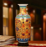 景德镇陶瓷器 仿古中式珐琅彩金福寿花瓶瓶 时尚家居装饰工艺摆件