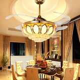 隐形水晶风扇吊灯家用客厅餐厅灯欧式饭厅LED遥控伸缩金色吊扇灯