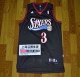 专柜正品 SW刺绣  篮球服 费城76人队3号 艾弗森球衣 黑色 复古