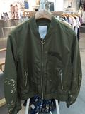 Basichouse2016年印花拉链军绿色短款外套复古时尚夹克HQJP521A
