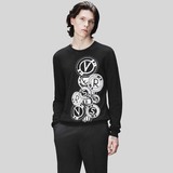 Versus Versace男装意大利正品代购2016春黑色字母圆领套头针织衫