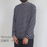 【Fe2o3】韩国简约风 条纹修身半高领打底衫 男女情侣款