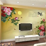 3D浮雕壁纸客厅沙发电视背景墙纸大型壁画中式牡丹无缝墙布简约