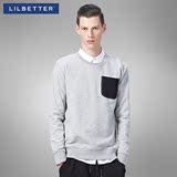Lilbetter男士圆领卫衣 春款口袋装饰套头上衣灰色潮牌韩版外套男